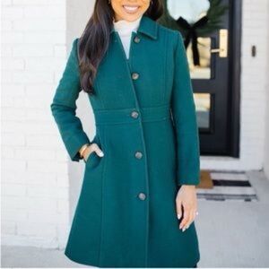 J Crew Green Classic Lady Day Coat Italian Double-Cloth Wool w/Thinsulate 6 nwt